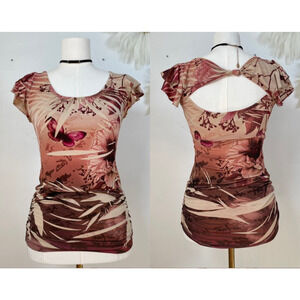Vintage Body Central Womens Y2K‎ Fairy Top Size M Preppy Flutter Sleeve Floral